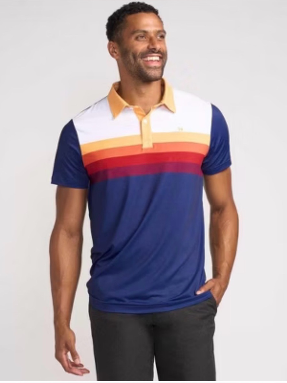 Tipsy Elves Navy Polo with Yellow Collar and Sunset Stripe